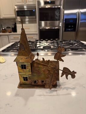 Copper Musical Angel Wind Mill Sculpture Music Box Plays Amazing Grace